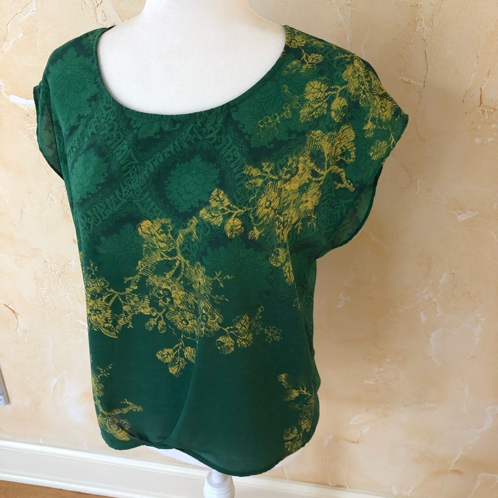 CAbi #597 Green Envy Chiffon Blouse Small
